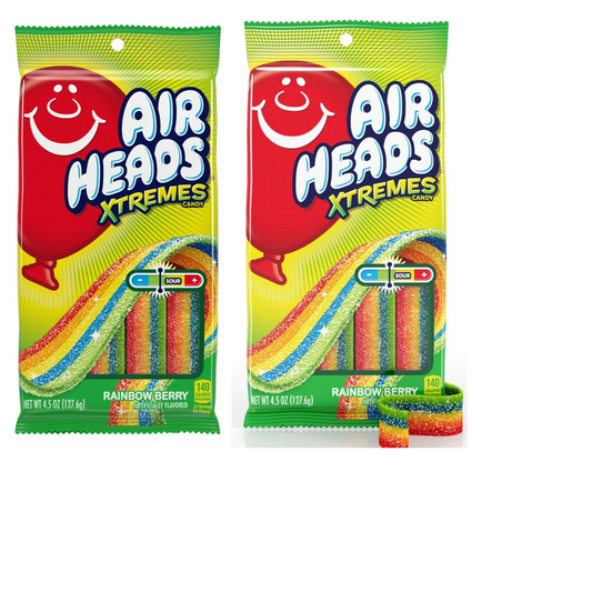 Airhead Xtreme Belts Sour Candy, Rainbow Berry, Non Melting, Bulk Party Bag, 4.5 oz, (Pack of 2)