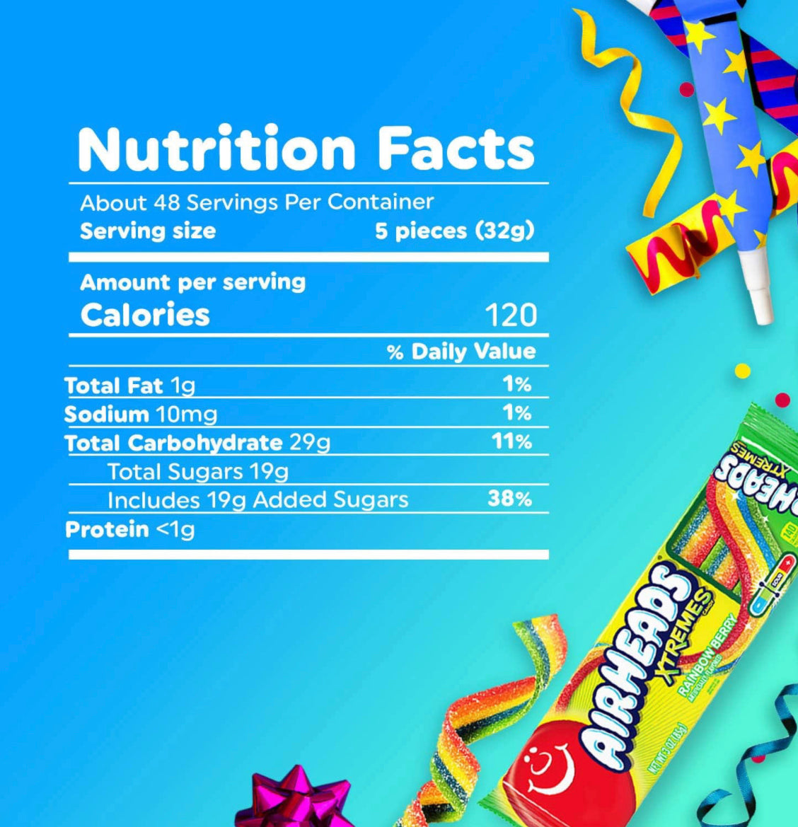 Airhead Xtreme Belts Sour Candy, Rainbow Berry, Non Melting, Bulk Party Bag, 4.5 oz, (Pack of 2)