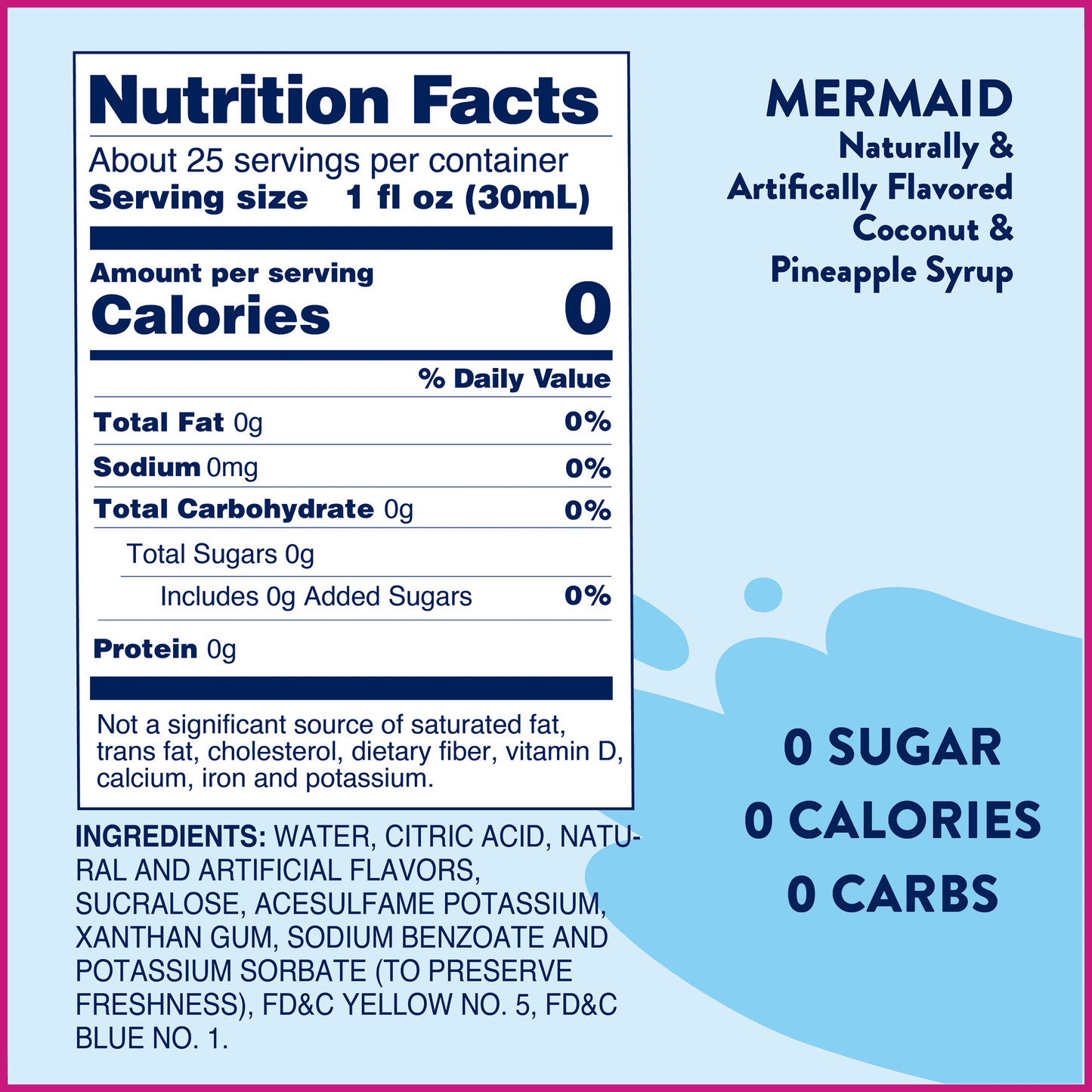 Jordan's Skinny Mermaid Syrup 2 Pack (750ml Bottles) | Sugar-Free, Zero Calorie Water Enhancer | Keto Friendly, with CHIRPFINDS Coaster