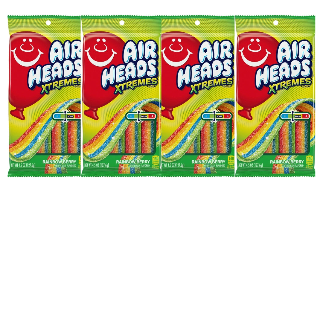 Airheads Xtremes Belts Sour Candy, Rainbow Berry, Non Melting, Bulk Party Bag, 4.5 oz, (Pack of 4)