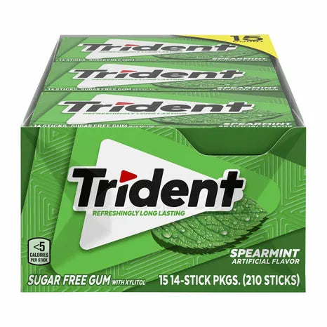 Trident Spearmint Sugar Free Gum, 14 pcs., 15 pk.